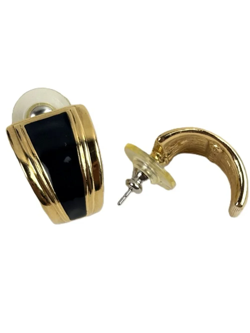 Vintage Napier Gold-Tone & Black Enamel Earrings 